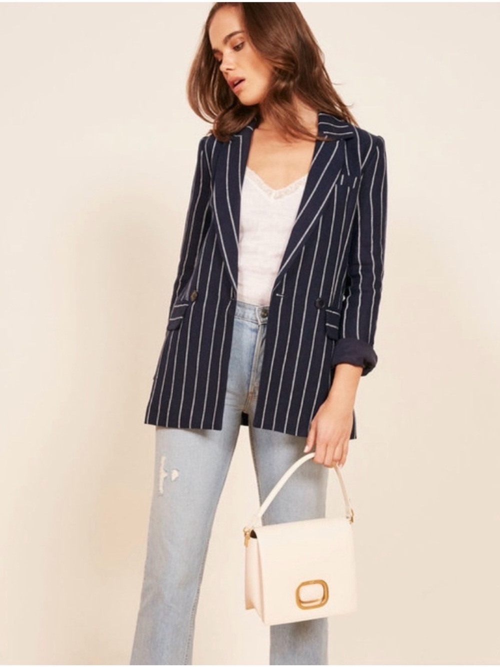 Reformation Verano 100% Linen Pinstripe Double Breasted Blazer XS - Picture 4 of 13
